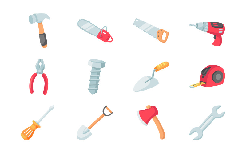 Construction Tools Isolated Object Set Vector Graphic