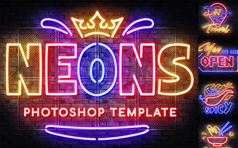 Neon Outline Photoshop Effect Illustration