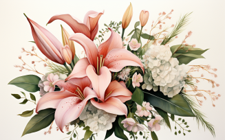 Watercolor Flowers Bouquets, illustration background 171
