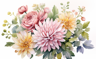 Watercolor Flowers Bouquets, illustration background 198