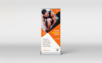 Fitness and gym roll up banner design template