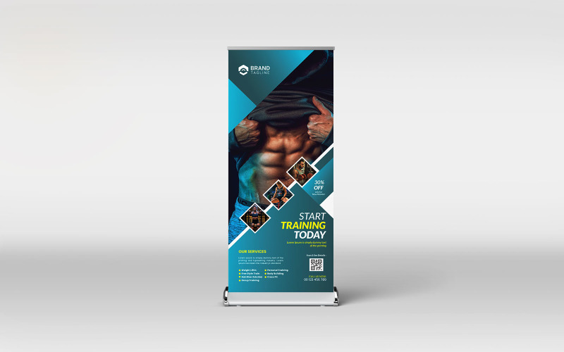 Fitness center roll-up banner design template Corporate Identity