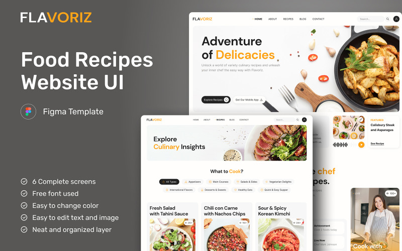Flavoriz - Food Recipes Website UI Element