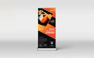 Gym and fitness center roll-up banner design template