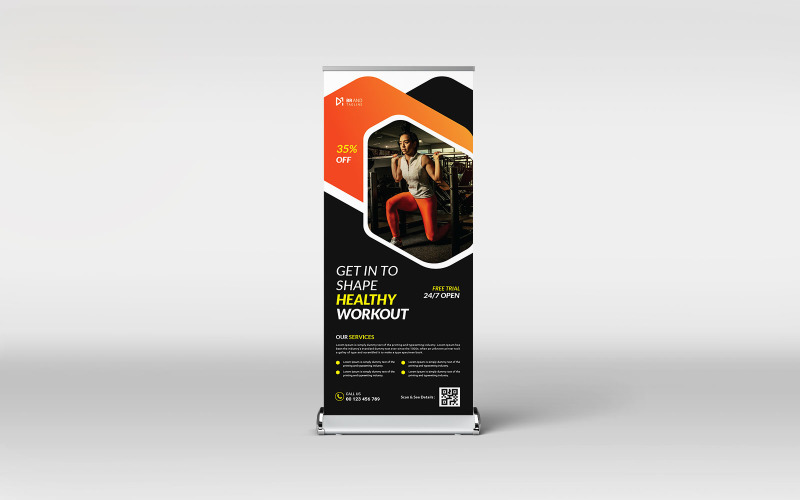 Gym fitness center roll-up banner design template Corporate Identity