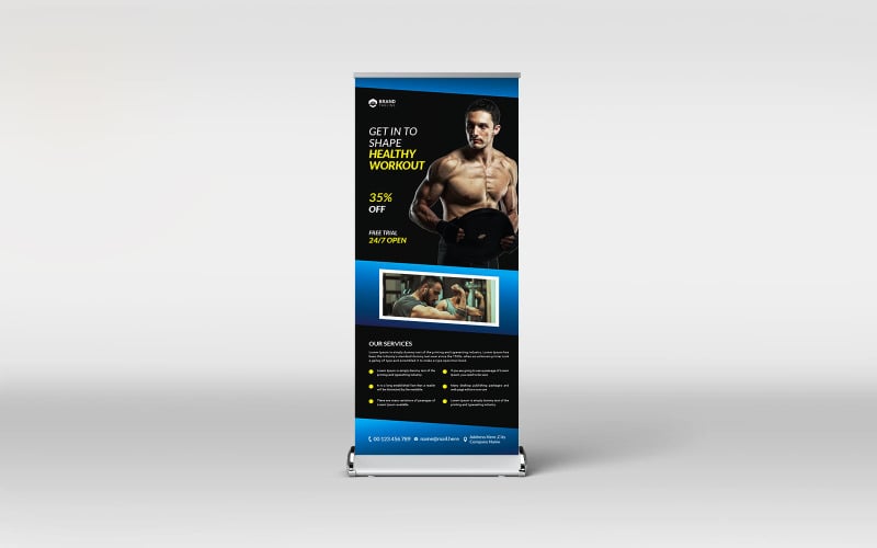 Gym fitness roll-up banner design template Corporate Identity