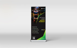 Gym fitness roll-up banner template design