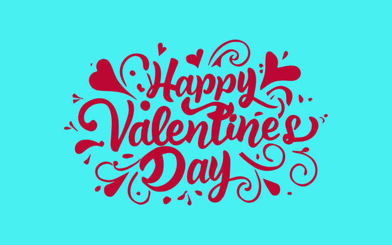 Happy Valentine's day typography greeting card with flourishes and red hearts - Free Vector Graphic