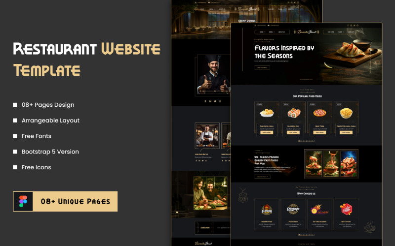 Restaurant Dark Website Template in Figma UI Element