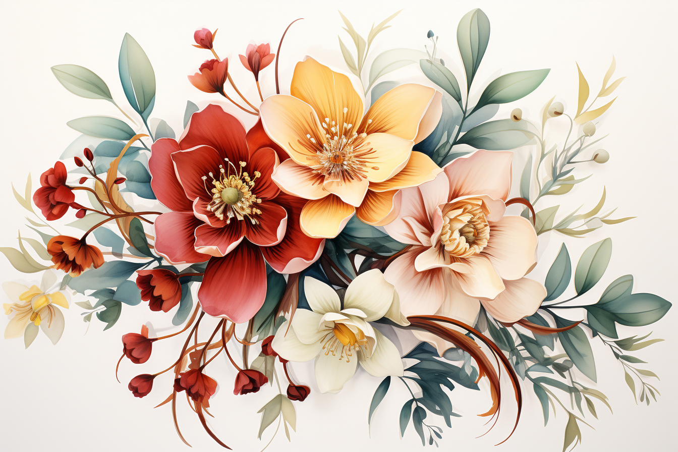 Watercolor Flowers Bouquets, illustration background 213