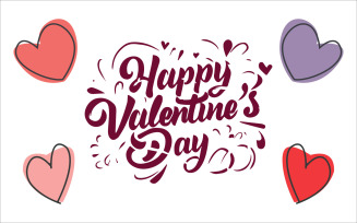 Happy Valentines Day card typography background with hearts, Valentines day greeting card Free