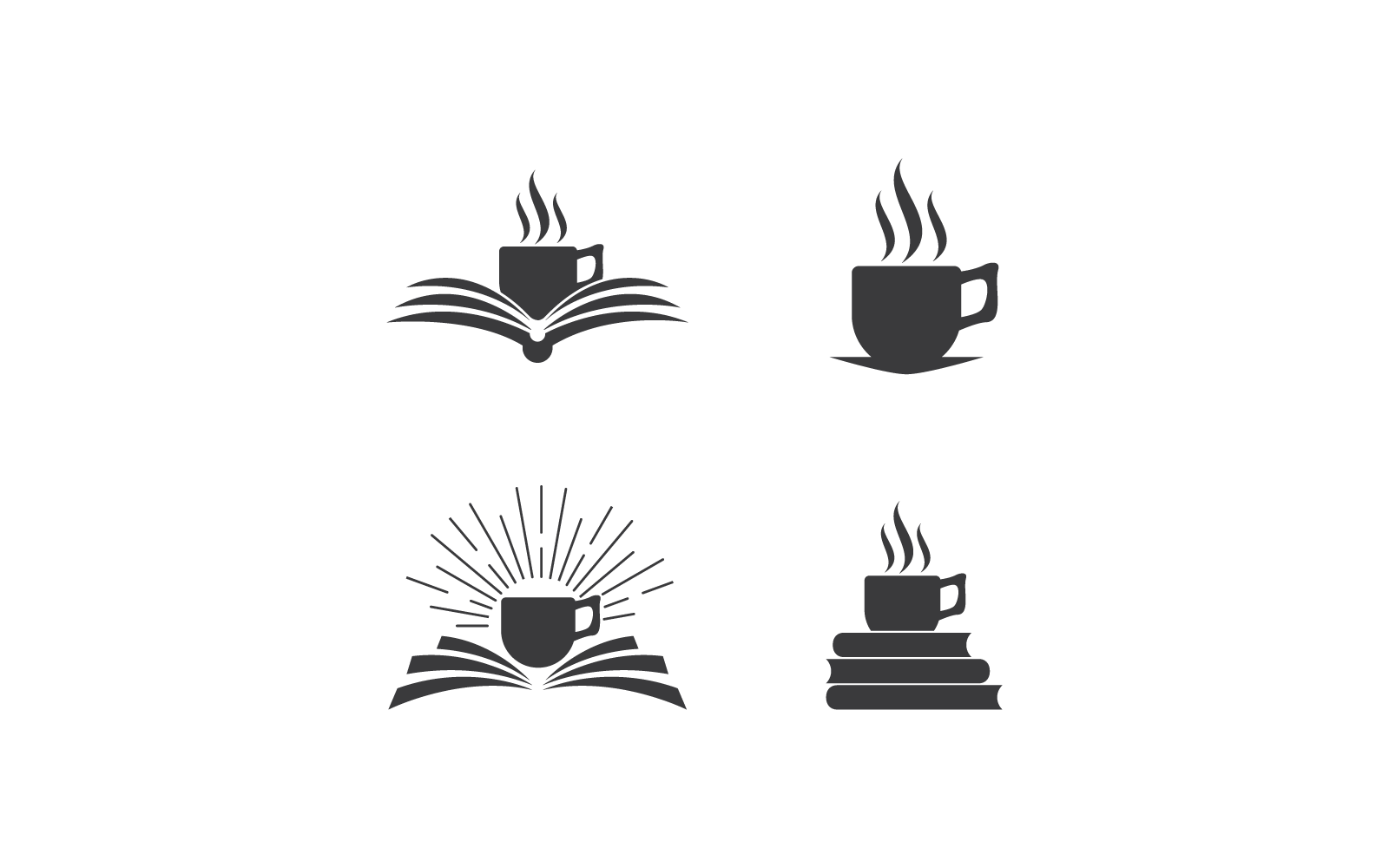 Kaffee- und Buchlogo-Vektorillustration, flaches Design