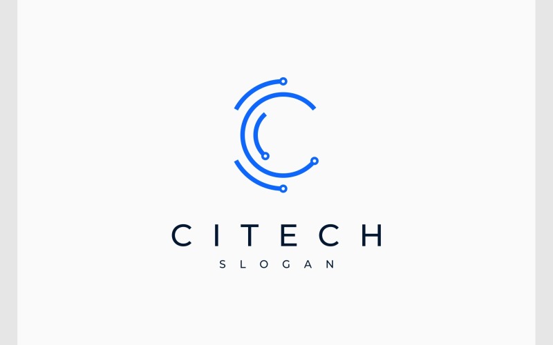 Letter C Circuit Technology Logo Logo Template