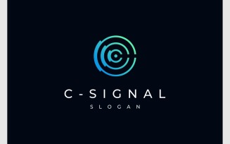Letter C Signal Broadcast Radar Logo