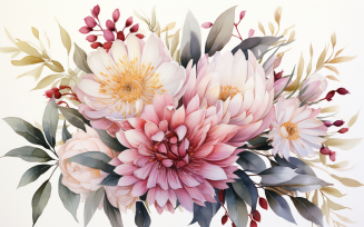 Watercolor Flowers Bouquets, illustration background 203