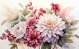 Watercolor Flowers Bouquets, illustration background 205