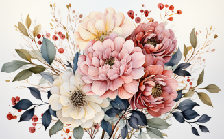 Watercolor Flowers Bouquets, illustration background 209