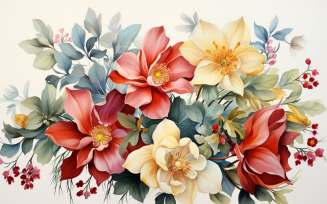 Watercolor Flowers Bouquets, illustration background 215