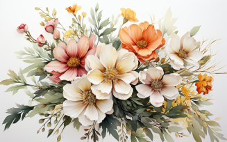 Watercolor Flowers Bouquets, illustration background 228