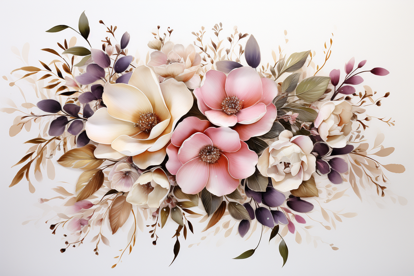 Watercolor Flowers Bouquets, illustration background 283