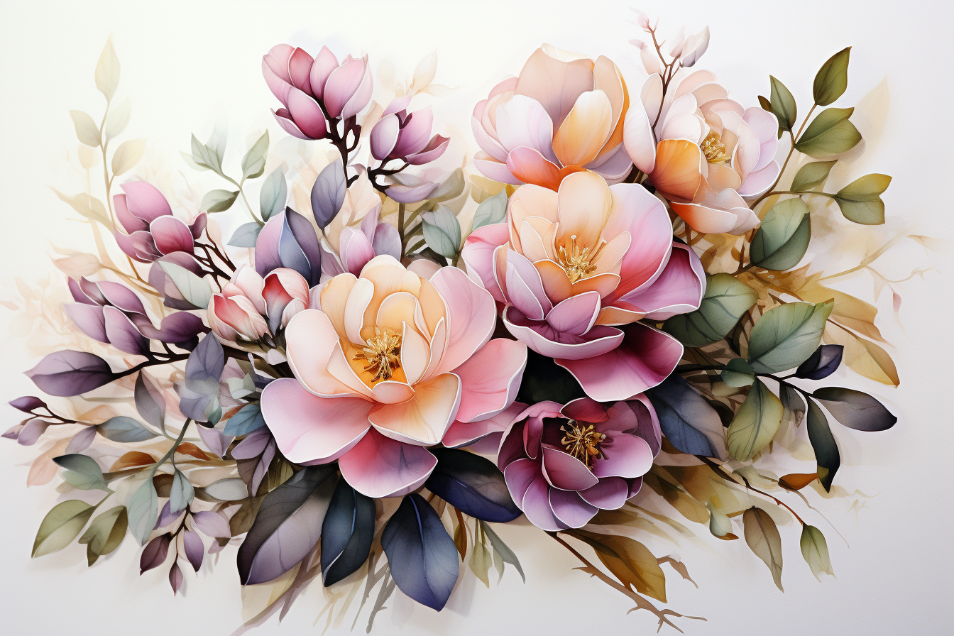 Watercolor Flowers Bouquets, illustration background 286