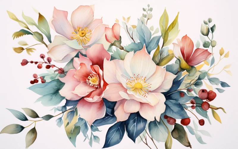 Watercolor Flowers Bouquets, illustration background 220. Illustration