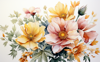 Watercolor Flowers Bouquets, illustration background 230