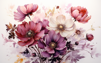 Watercolor Flowers Bouquets, illustration background 234