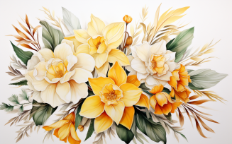 Watercolor Flowers Bouquets, illustration background 247