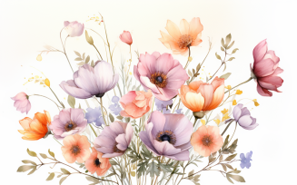 Watercolor Flowers Bouquets, illustration background 250