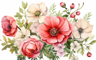 Watercolor Flowers Bouquets, illustration background 253