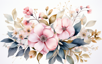 Watercolor Flowers Bouquets, illustration background 257
