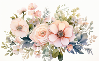 Watercolor Flowers Bouquets, illustration background 266