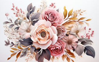 Watercolor Flowers Bouquets, illustration background 272
