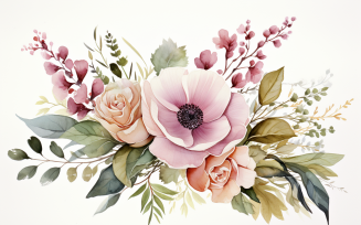 Watercolor Flowers Bouquets, illustration background 273