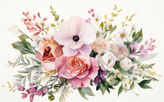 Watercolor Flowers Bouquets, illustration background 274