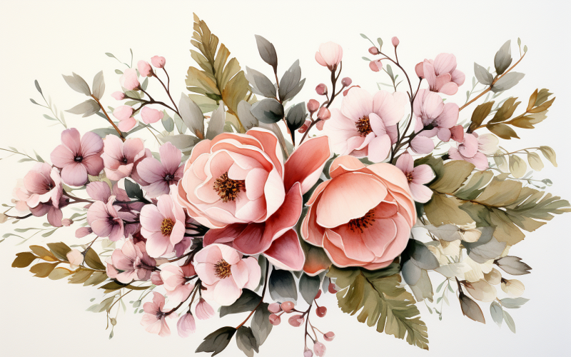 Watercolor Flowers Bouquets, illustration background 280 Illustration