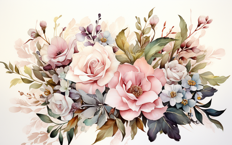 Watercolor Flowers Bouquets, illustration background 281 Illustration