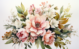 Watercolor Flowers Bouquets, illustration background 284