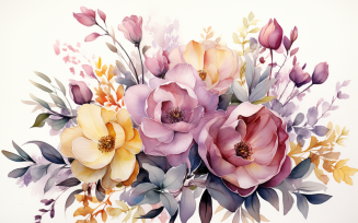 Watercolor Flowers Bouquets, illustration background 285