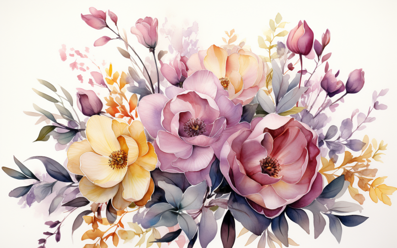 Watercolor Flowers Bouquets, illustration background 285 Illustration