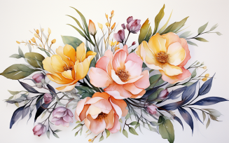 Watercolor Flowers Bouquets, illustration background 288