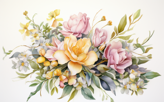 Watercolor Flowers Bouquets, illustration background 293