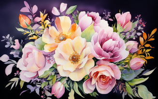 Watercolor Flowers Bouquets, illustration background 296
