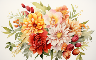 Watercolor Flowers Bouquets, illustration background 301