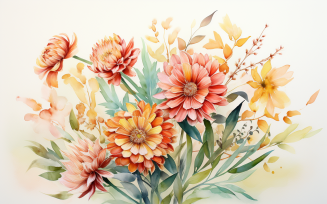 Watercolor Flowers Bouquets, illustration background 303