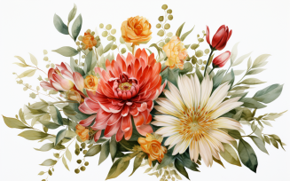 Watercolor Flowers Bouquets, illustration background 304