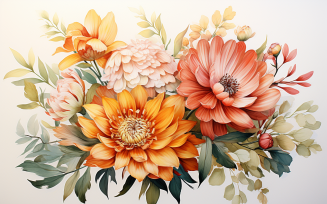Watercolor Flowers Bouquets, illustration background 305
