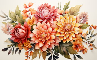 Watercolor Flowers Bouquets, illustration background 307