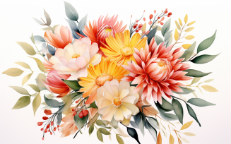 Watercolor Flowers Bouquets, illustration background 310